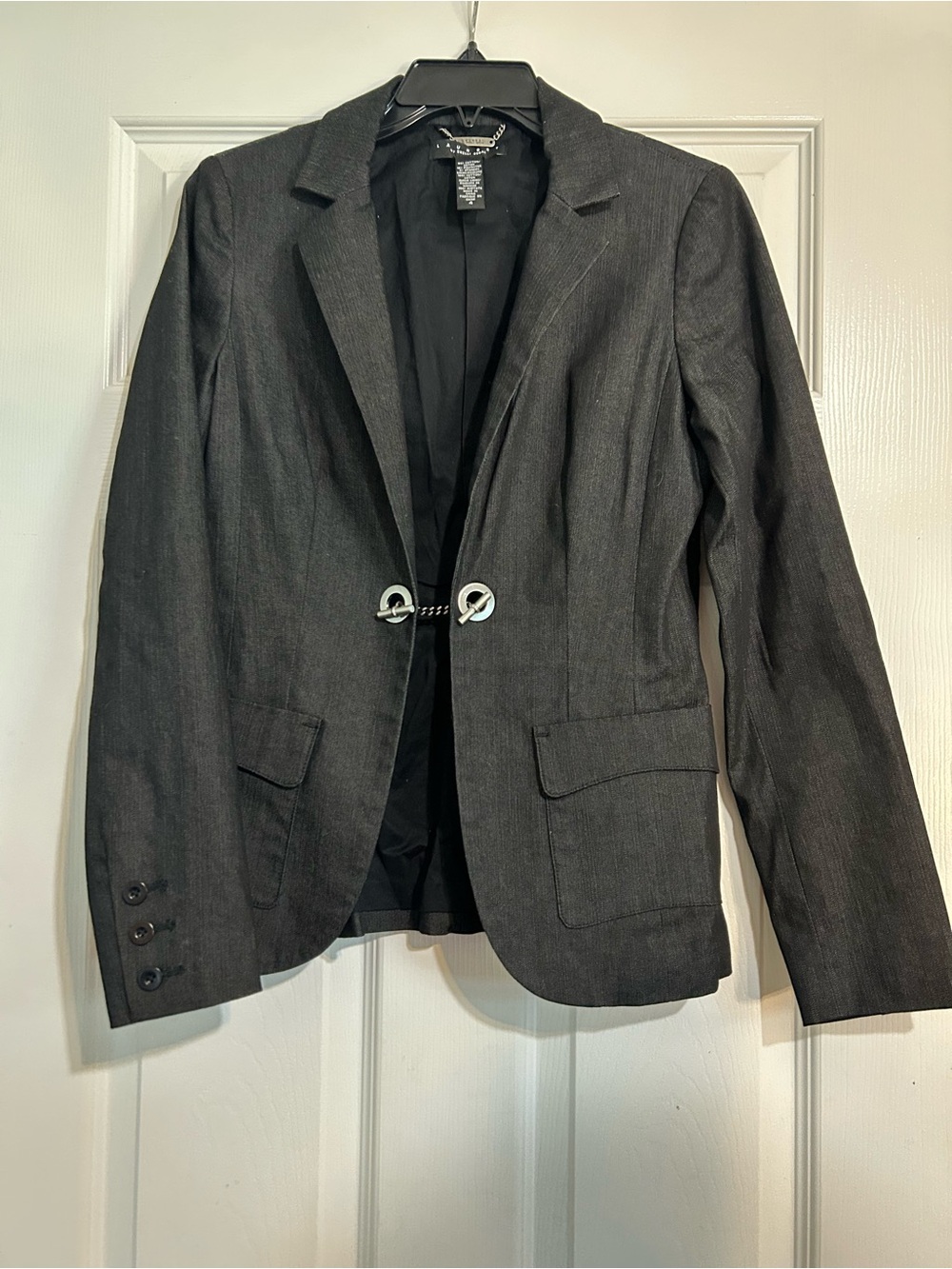 Black Women's Blazer with Silver Chain Detail